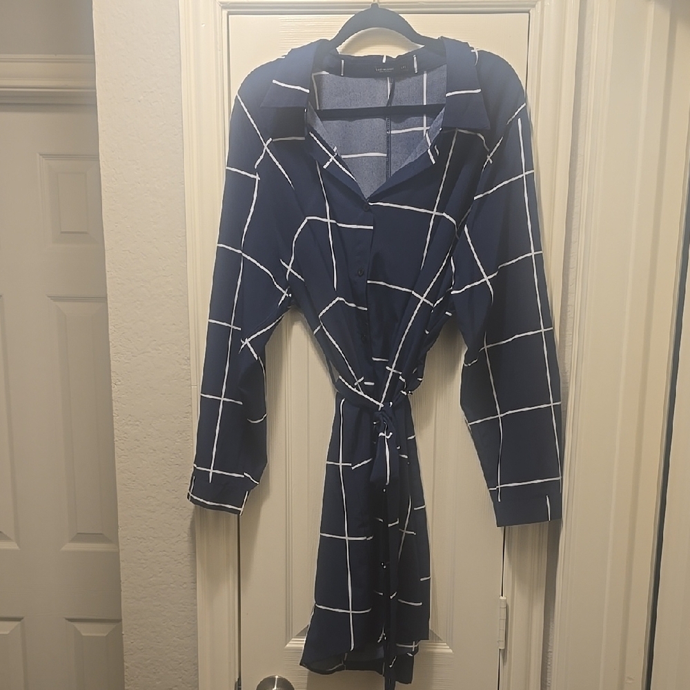 SHEIN Navy Blue Checkered Dress